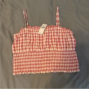American Eagle Red Gingham Smocked Cami Top
